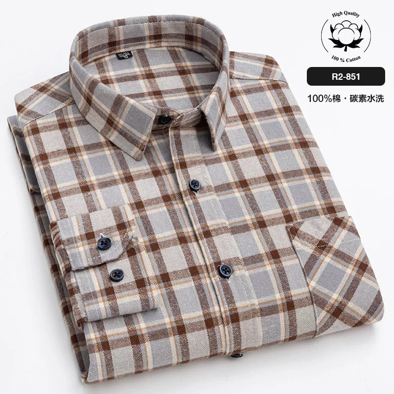 Paul 100% Pambıq Kişilər üçün Fırçalanmış Uzunqol Köynək, Gənc və Orta Yaşlı Kişilər üçün Gündəlik Pambıq Dama-dama Köynək, Böyük Ölçülü Kişi Geyimləri