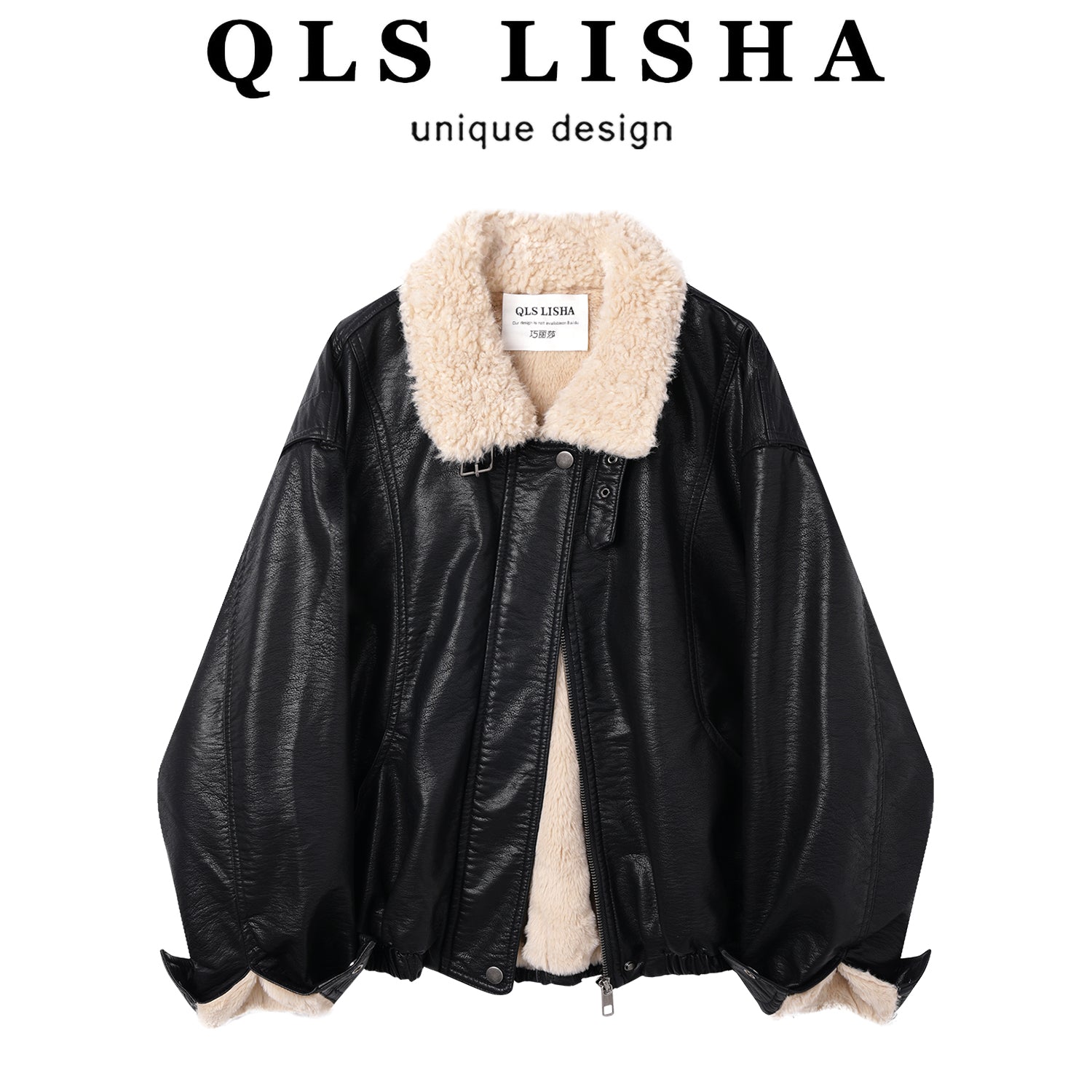 Cholisa Qadınlar üçün Yun Astarlı Qalın Dəri Gödəkçə, 2025 Payız/Qış Yeni Modeli, Quzu Yunlu Patchwork İsti Motosiklet Gödəkçəsi