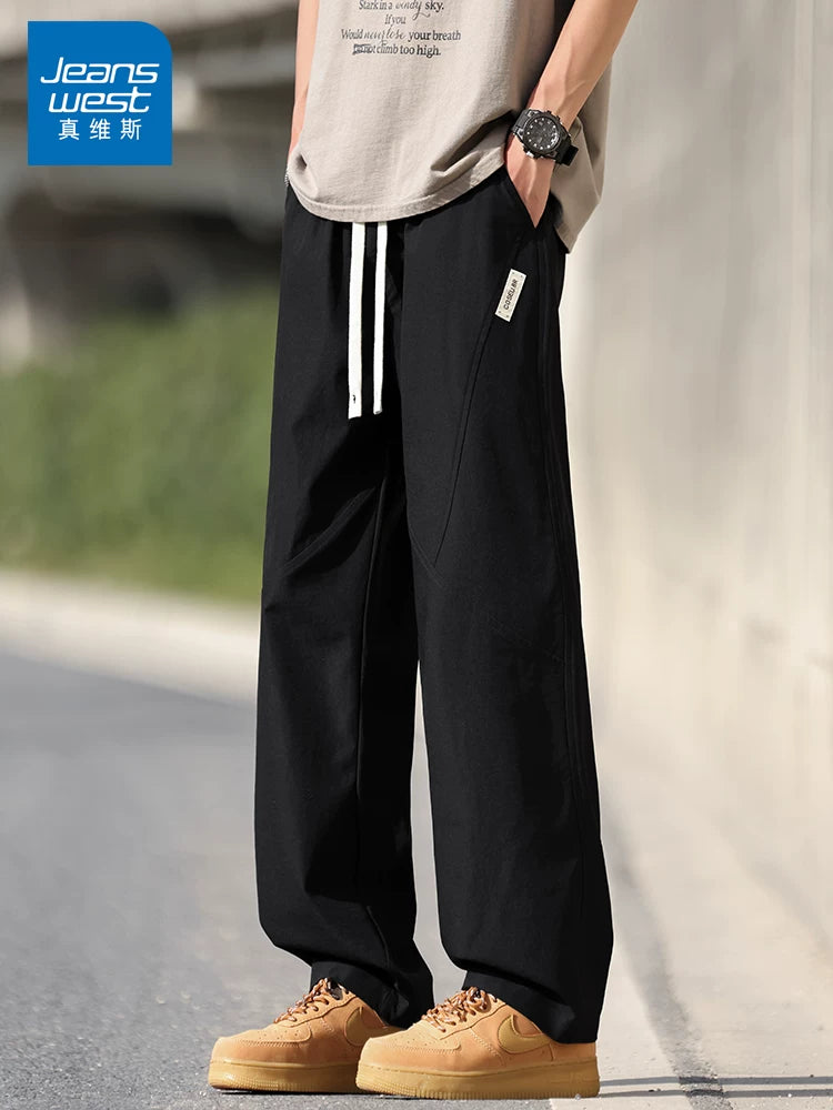 Yayda kişilər üçün Jeanswest buz təsadüfi şalvar tələbələr üçün nazik boş düz buz ipək şalvar kişilər üçün çox yönlü geniş paçalı şalvar