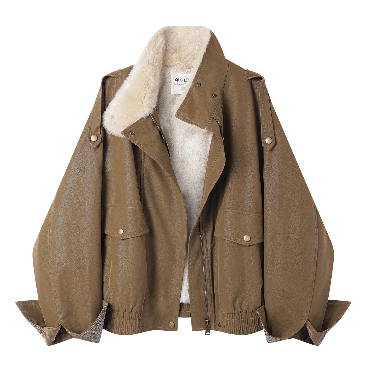 Cholisa Amerika Retro Quzu yunlu dəri gödəkçə Qadın qış yun astarlı qalın motosiklet gödəkçəsi