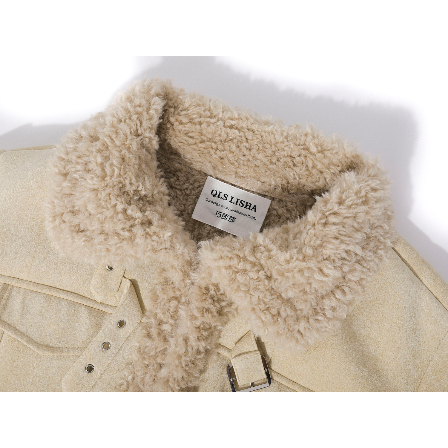 Cholisa Koreya üslubunda retro quzu yunundan hazırlanmış zamşa palto, payız və qış üçün super şık və yüksək səviyyəli, qadınlar üçün qısa model.