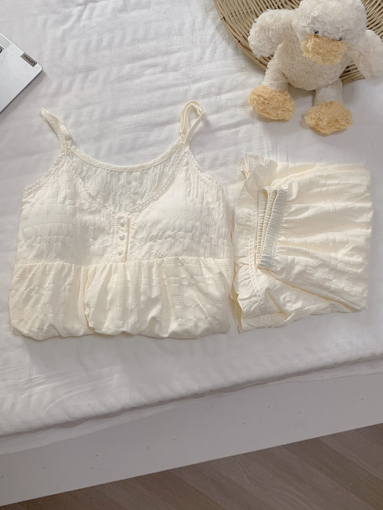 Döş yastıqlı asma şort, qadın pijama, yay yeni stil, buludlu pambıq tekstura, çöldə geyinmək olar, şahzadə üslubunda ev paltarı dəsti