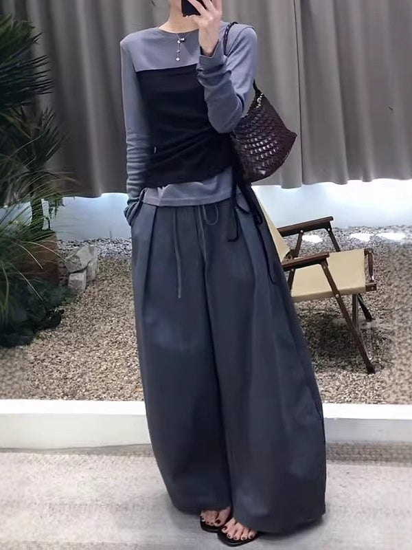 Avropa üslubunda dizaynlı əyri bıçaqlı gündəlik şalvar, böyük ölçülü qadınlar üçün yeni yaz üslubunda, yüksək belli, geniş bədən quruluşuna malik, arıqladıcı düz ayaqlı enli şalvar.