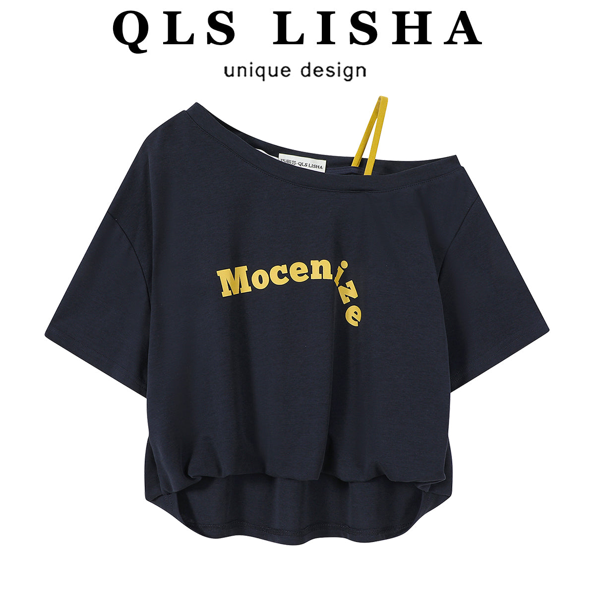 Chorlisa, zərif dizaynlı, boş Koreya üslublu, rahat oturuşlu, Amerika üslubunda, çiyinləri açıq, qısaqol yay köynəyi.