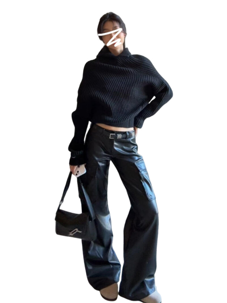 Qadın qara rəngli balıqçı yaxalı sviter, 2025-ci ilin payız/qış mövsümünün yeni, dəbli modeli, unikal və gözəl, toxunmuş üst geyim kimi geyinmək üçün mükəmməldir.