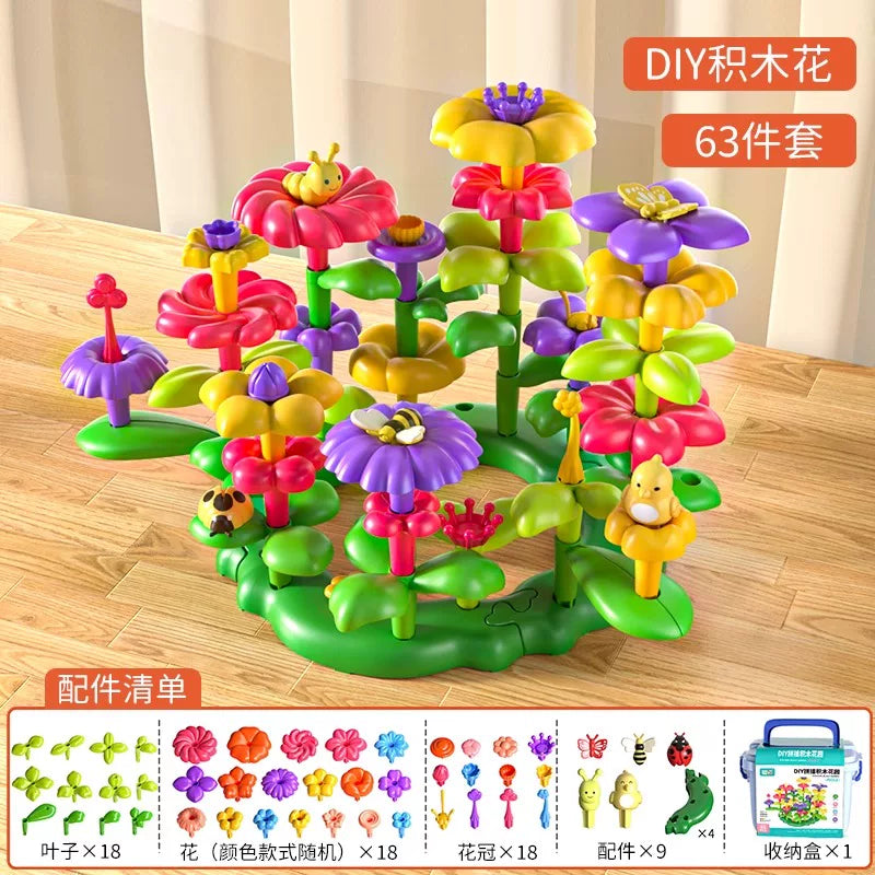 Qızlar üçün DIY Bağ Tikinti Blokları Çiçək Dəsti 3 Zəka İnkişaf Etdirmək üçün Çiçək 4 Uşaq Təhsil Oyuncağı 5 Uşaq Çiçək Aranjimanı Oyuncağı