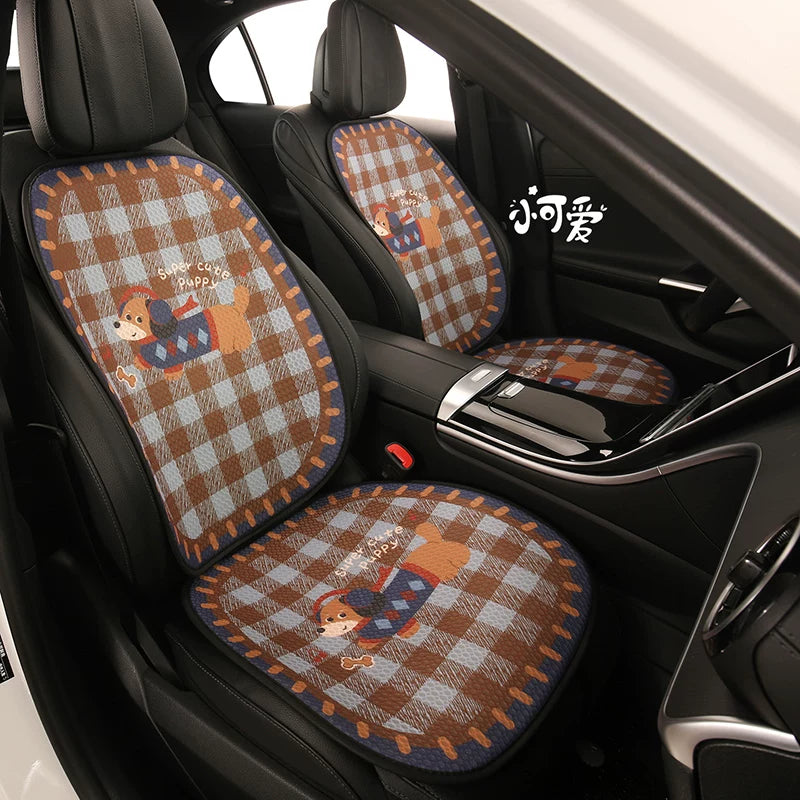 Cizgi filmi bala bala üçün plaid avtomobil oturacağı yastığı, qış üçün yumşaq isti arxa oturacaq yastığı üç hissəli dəst, şirin avtomobil oturacağı örtüyü