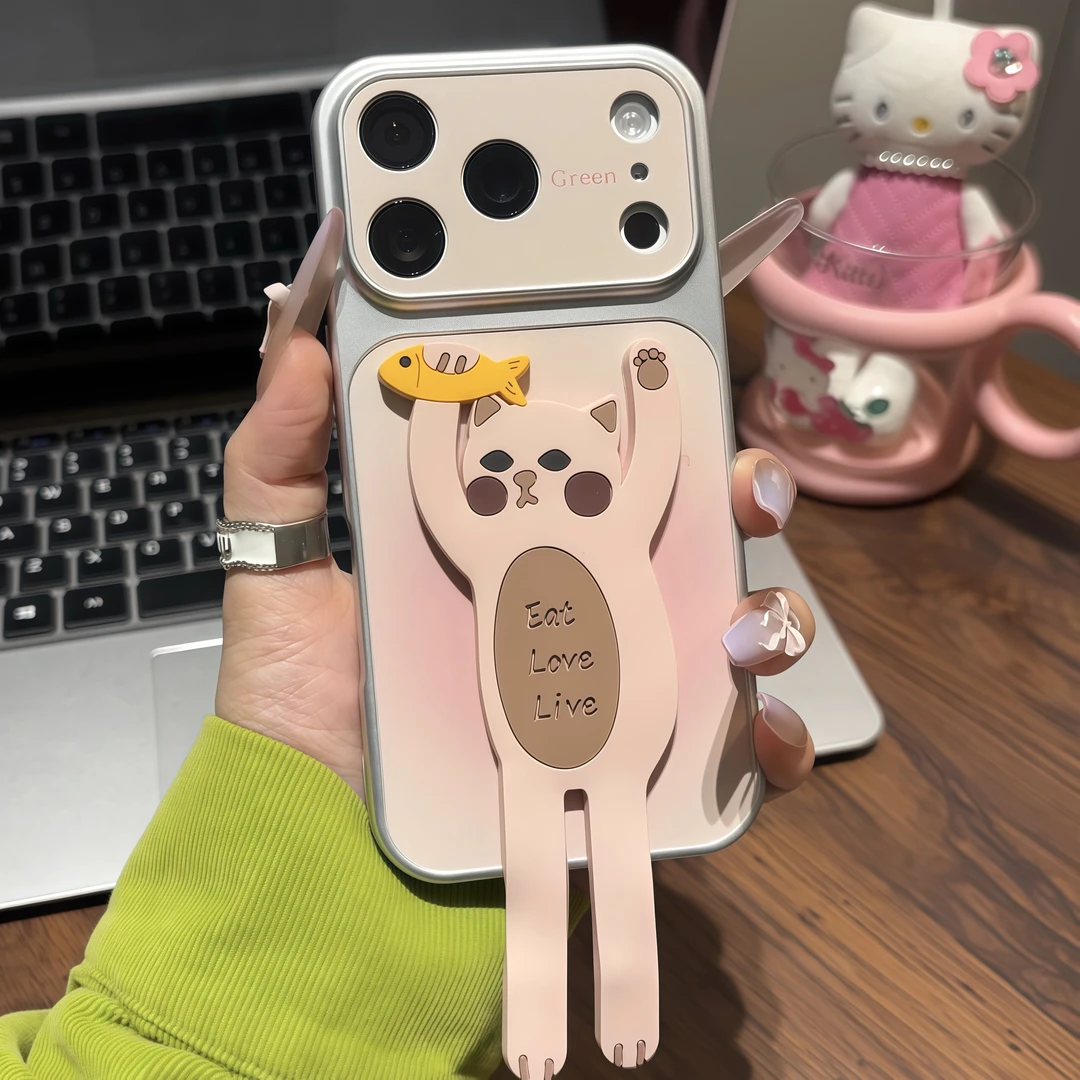 Apple 17promax mobil telefon qutusu Huawei mate60pro yeni p70 yaradıcı Reno15 şəxsiyyət s20/x300 hər şey daxil Xiaomi 17 anti-payız şöhrəti üçün uyğun İnternet məşhur cüt pişik ikili braket