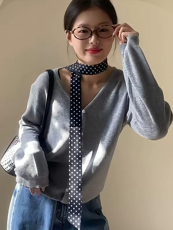 Qadınlar üçün qara polka nöqtəli uzun ipək eşarp 2026 yeni stil boyunlu yüksək səviyyəli baş bandı bəbir çaplı üzən qalstuk eşarp kəmərinə uyğun