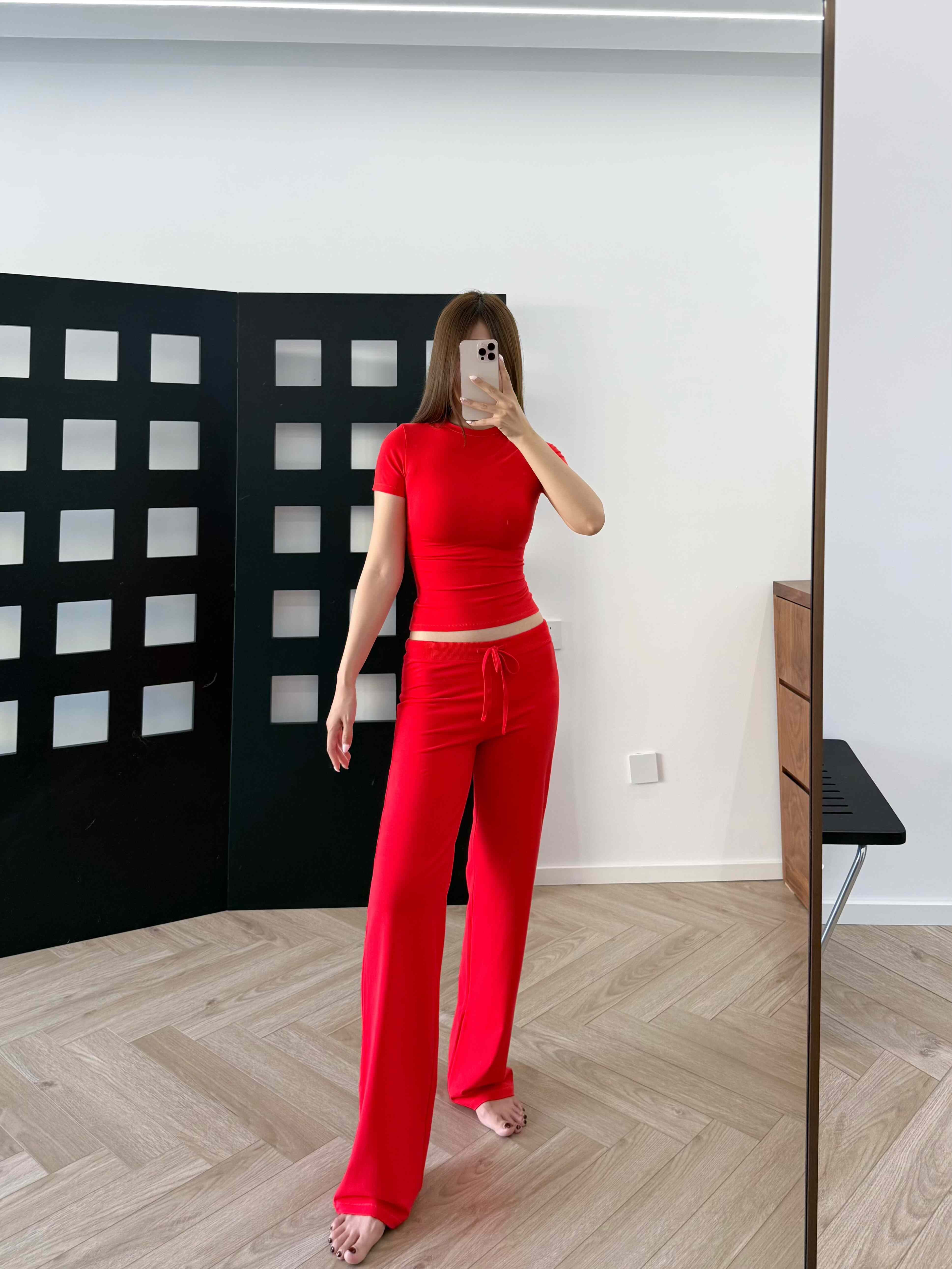 SKIMS Payız 2025 Yeni Rəngli Pambıq Forması: Yumşaq və Rahat Pambıq Boş Düz Ayaqlı İpli Şalvar