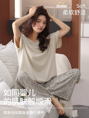 Catman təmiz pambıq pijama qadınlar üçün döş yastıqları ilə yay nazik qısaqol şalvar kostyumu 2026 yeni üslubda ev paltarından kənarda geyinmək olar