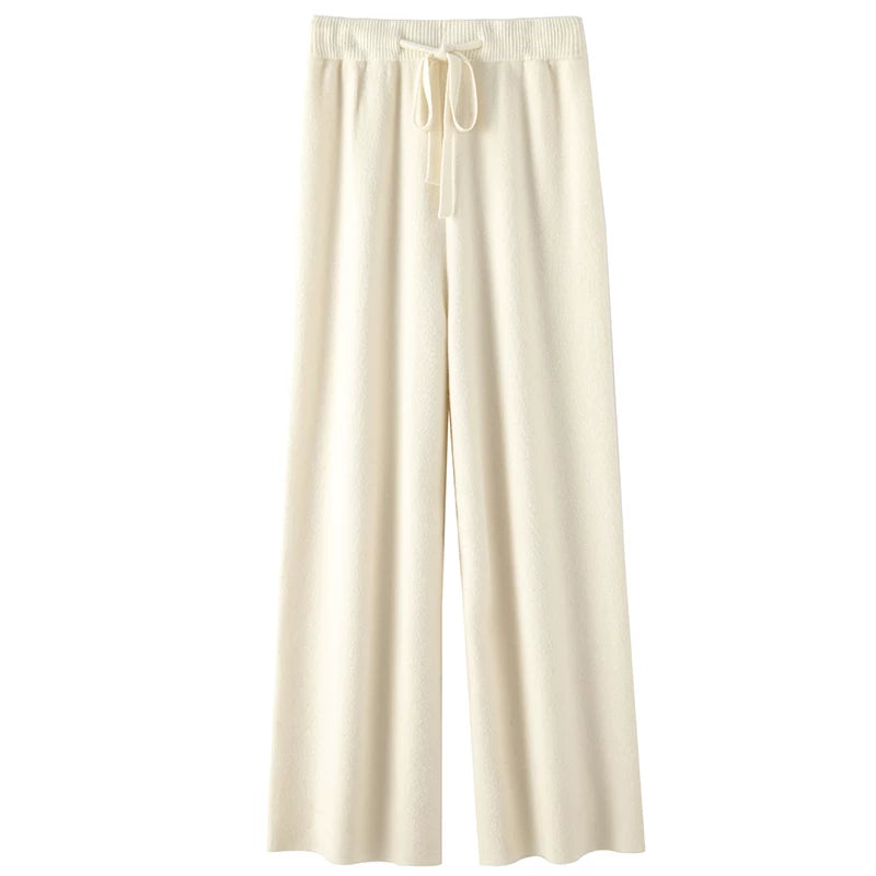 Payız və Qış üçün Qadın Yumşaq və Rahat Yun Şalvarları: Yüksək Belli, Geniş Ayaqlı, Kaşmir Trikotaj Düz Ayaqlı Şalvar, Qalın və Yun Astarlı Uzun Şalvar