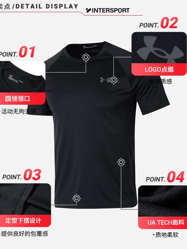 Inter|UA Under Armour qısaqol köynək yay kişi idman yarımqol kostyum qaçış fitnes geyimi üst tez quruyan geyim