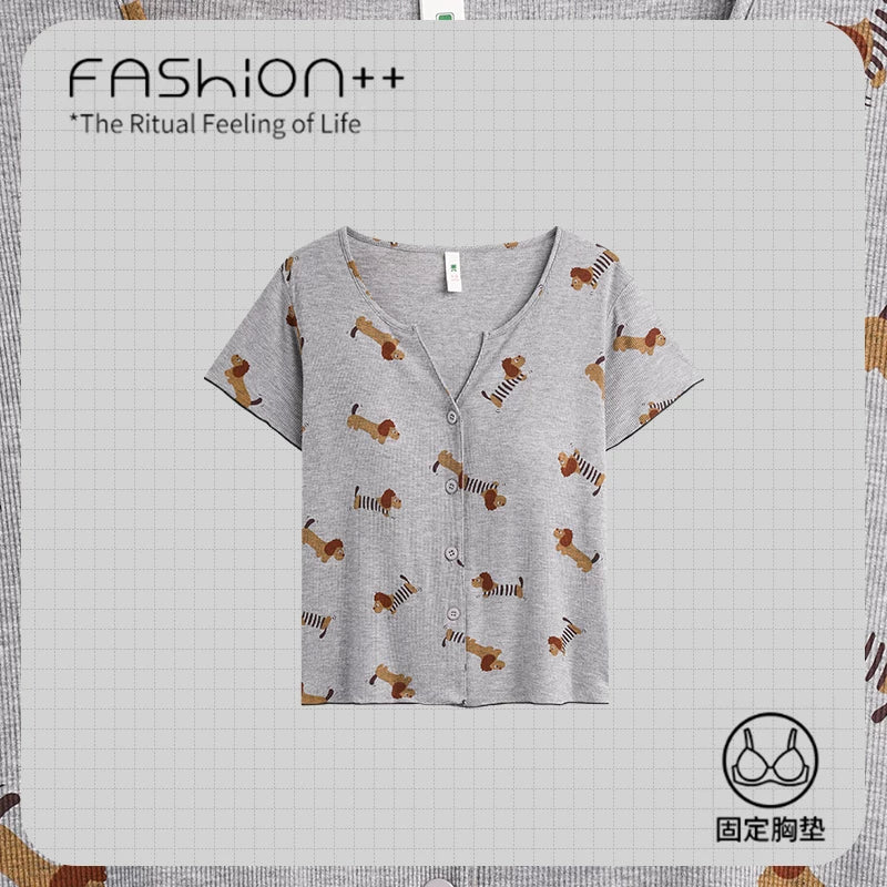 Modal Pijama Qadın Tək Parçalı Yay Qısaqol Hırkalı Yuxarı Buz İpəkdən Kənarda Geyinilə bilər Ev Geyimi