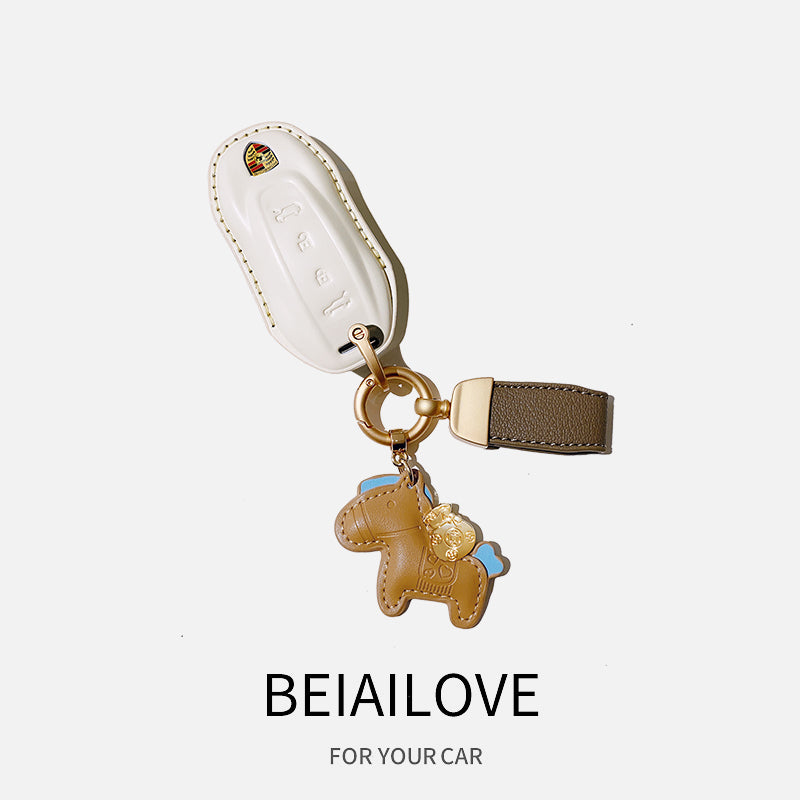 2025 Porsche Macan elektrikli avtomobil açar üzüyü/çantası üçün orijinal dəri açar üzüyü.