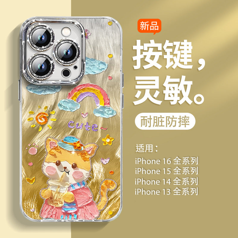 Yusha Xoşbəxt Dumbo Apple 16 mobil telefon qutusu üçün uyğundur yeni iPhone17 parıltısı lens filmi ilə 16promax düşməyə qarşı 14p silikon qoruyucu örtük 11 qabaqcıl 13 kişi 17promax qadın
