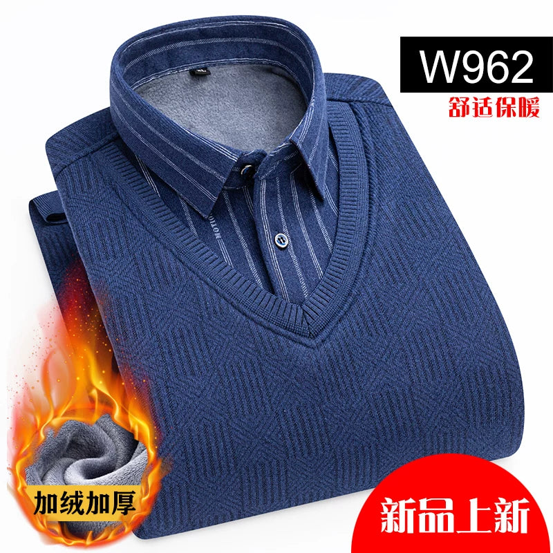 Paul Kişi İsti Köynək, Süni İki Parçalı, Yun Astarlı, Qalın Köynək Yaxalıqlı, Trikotaj Sviter, Böyük Ölçülü Üst Qat