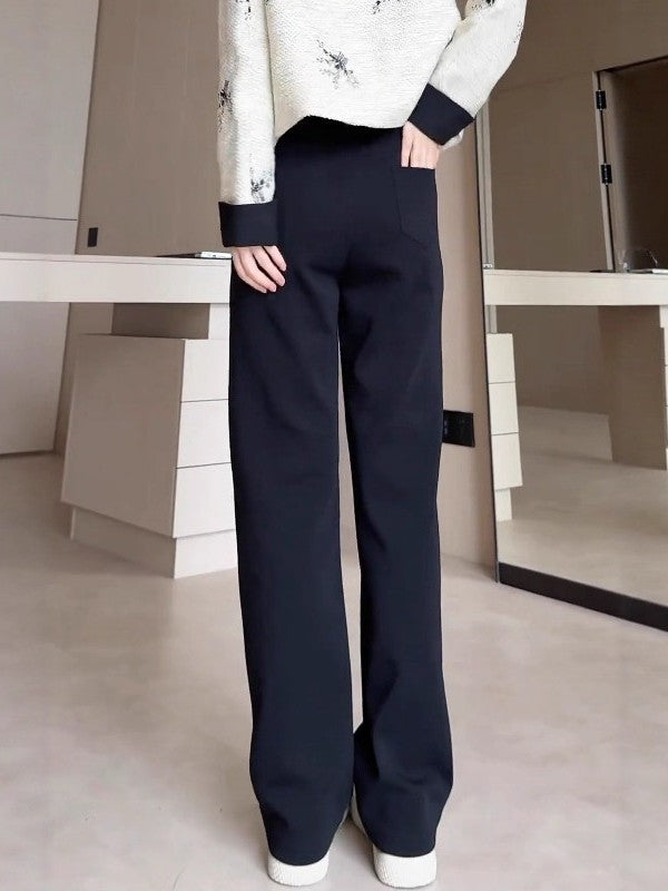 Qadın qara düz ayaqlı gündəlik şalvar, 2026 payız/qış yeni dəbdə, böyük ölçüdə, geniş formada, arıqladıcı, yüksək belli, dar ayaqlı, enli ayaqlı şalvar.