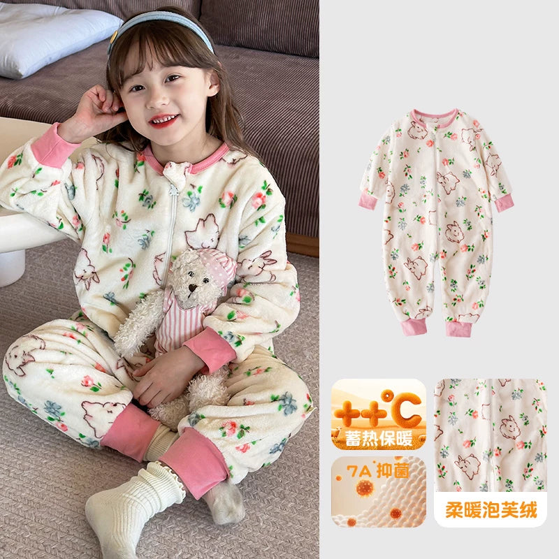 Payız və qış üçün Britaniya uşaq pijamaları, oğlan və qızlar üçün qalın flanel kombinezon, körpələrin təpikləməsinin qarşısını almaq üçün yun astarlı isti yorğan.