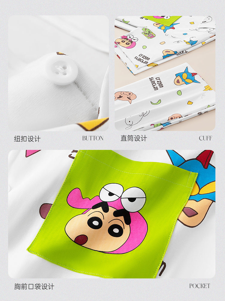 Gongdie [3 parça dəst] Qadınlar üçün Crayon Shin-chan cüt pijama, təmiz pambıq yay qısaqol şalvar, kişi ev geyimi dəsti