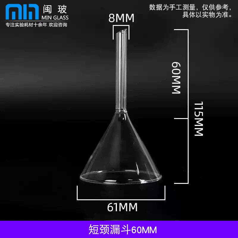 Şüşə huni üçbucaqlı huni laboratoriya qidalanma hunisi uzun boyunlu qısa boyunlu huni 30 50 60 75 90 120 150mm