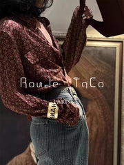 Rouje Taco Fransız Retro Yaxalıqlı Köynək, Payız Yüksək Zövqlü Zəriflik, Arıqladıcı Uzunqol Top