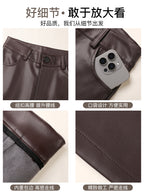 2025 Yeni Qadın Dəri Şalvarı Payız/Qış Fırçalanmış Yun İsti PU Yüksək Belli Arıqladıcı Boş Geniş Ayaqlı Dar Düz Ayaqlı Şalvar