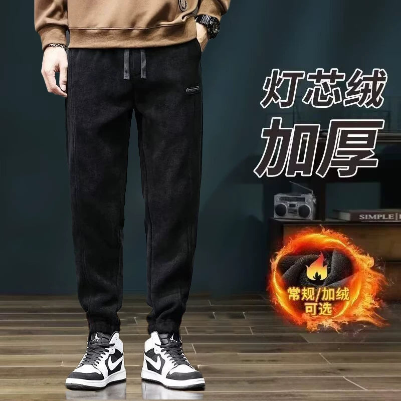 Kişilər üçün 2025-ci ilin yaz və payız şalvarları Yeni Stil, Yun astarlı məxmər gündəlik şalvarlar, Boş Fit, İdman şalvarları, Uzun şalvarlar, Dəbli