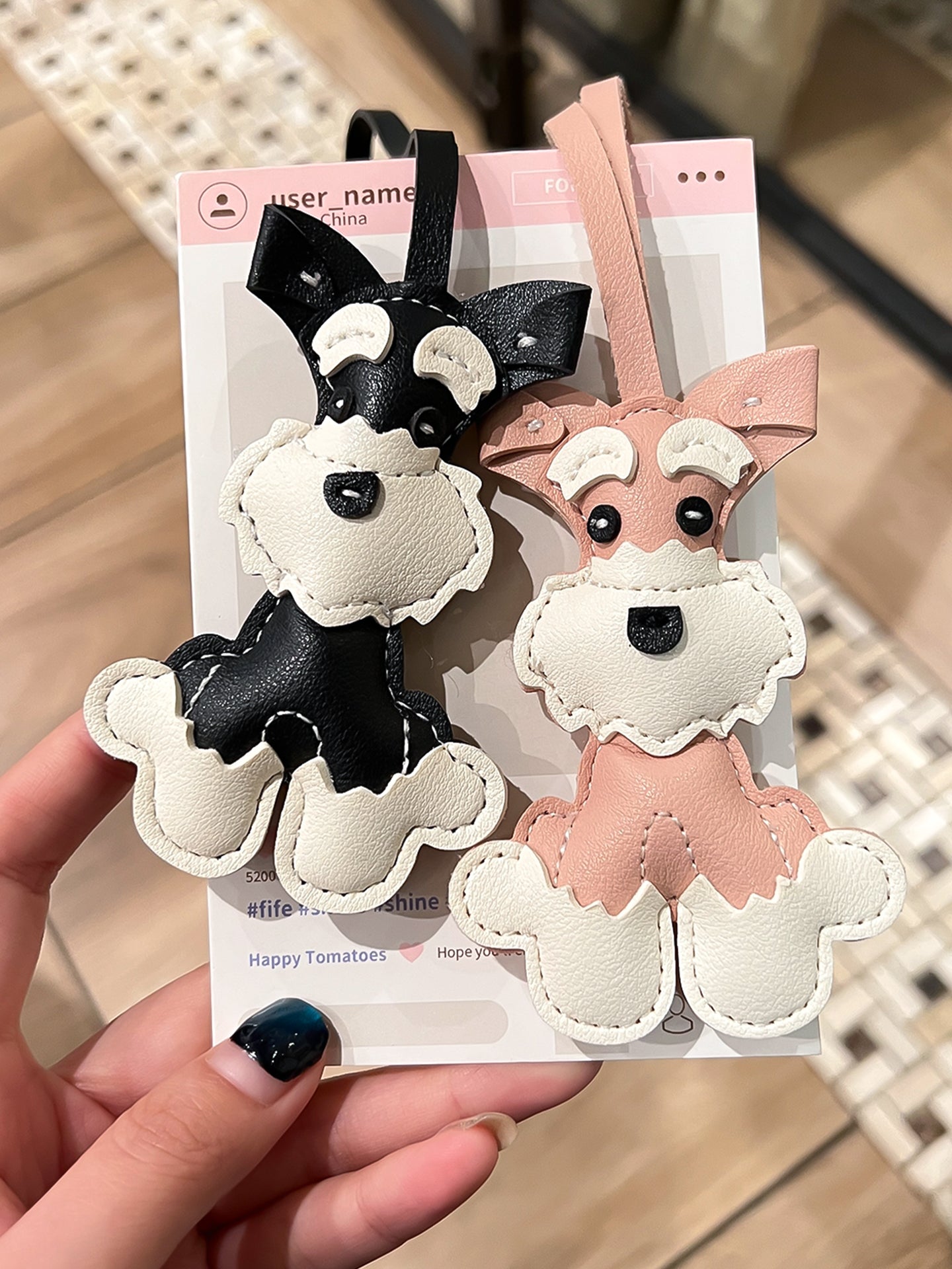 Schnauzer puppy dog ​​cute cartoon car key chain, leather necklace, bag scarf, women new style, 2025.