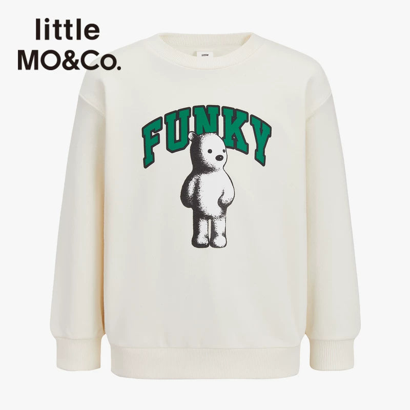 Little Moco uşaq geyimləri, yaz və payız qızlar üçün dairəvi yaxalı sviter, naxışlı sviter, uşaq topu.