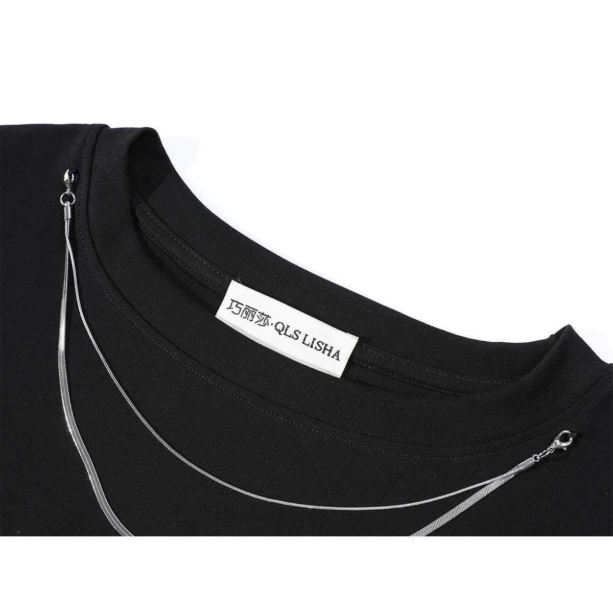 Cholisa-nın özünəməxsus zəncir dizaynı, çiyinləri açılan qollar, qeyri-bərabər düyün, qadınlar üçün yüksək keyfiyyətli qısaqol köynək, yay.