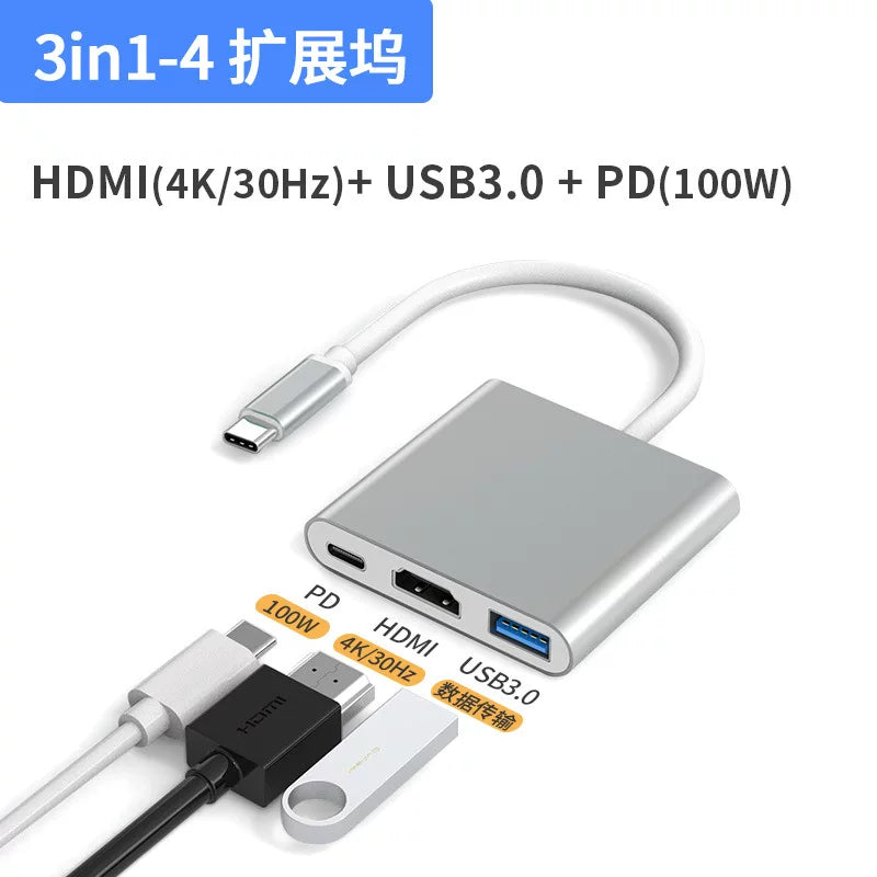 Type-c alüminium ərintisi dok stansiyası 3.0USB splitter 100M şəbəkə port hub HUB kompüter genişləndirilməsi dok