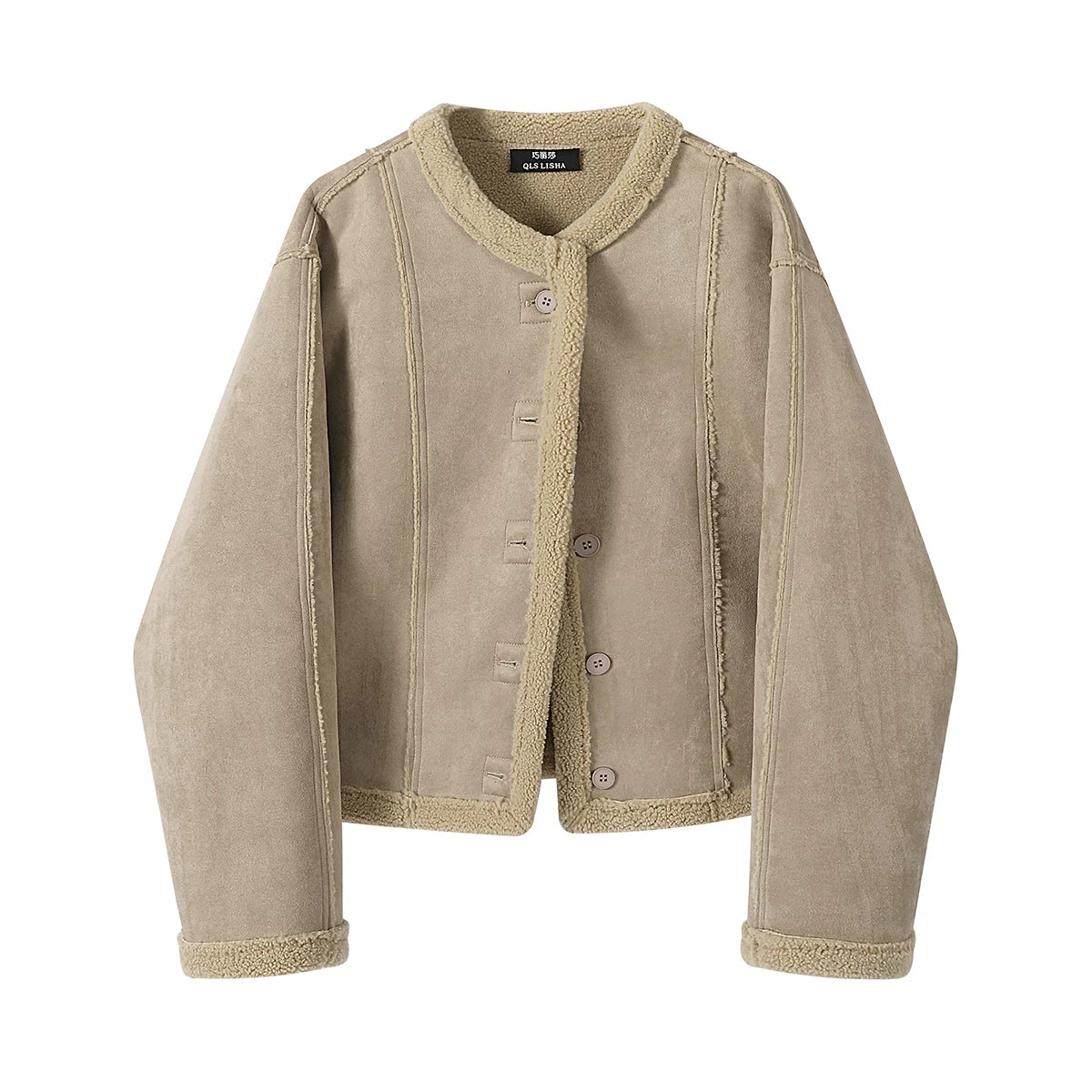 Chorlisa shearling qadınlar üçün dairəvi yaxalı palto, payız və qış, şık və dəbli, geri çevrilə bilən palto.