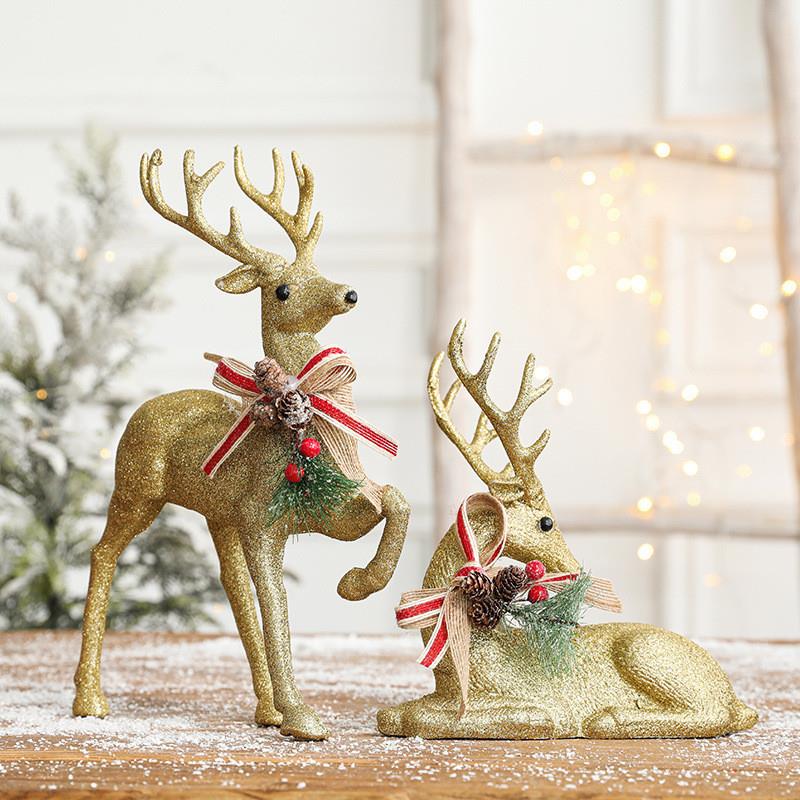 Golden deer statue, luxury hotel and home Christmas decoration