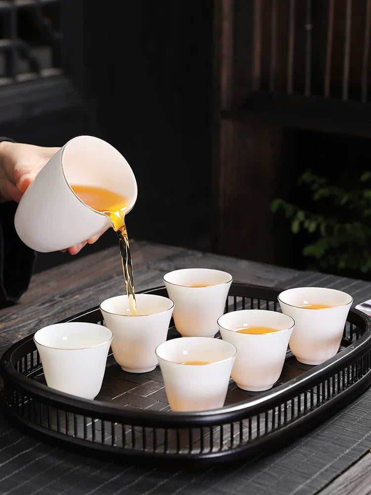 Suet-yağlı yeşim ağ çini çay fincanı Kung Fu çay fincanı Dehua əl işi incə usta fincan məişət tək qızıl boyalı çay fincanı