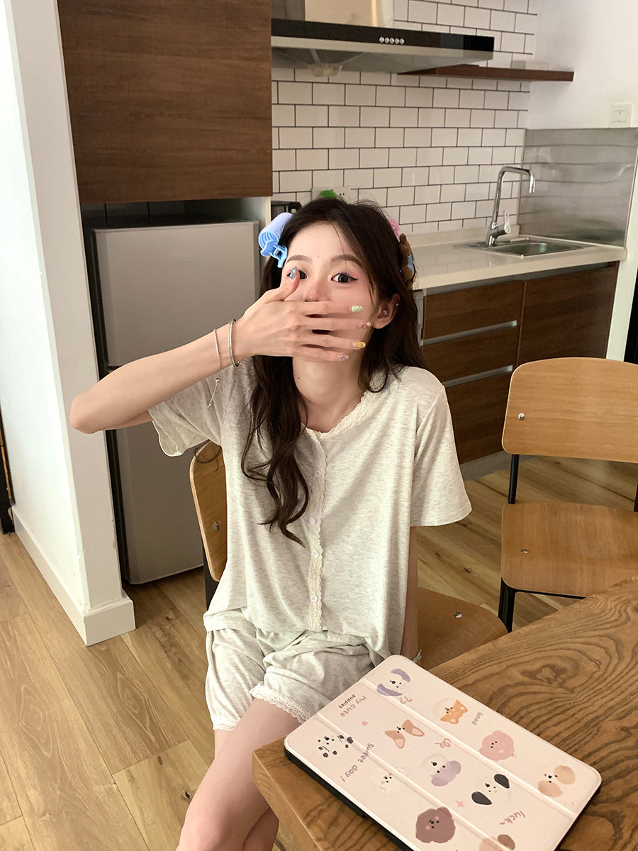 Xinbangbang Homedress şirin krujeva qısaqol pijama qadınlar üçün yay rahat və dəriyə uyğun gündəlik ev geyimi