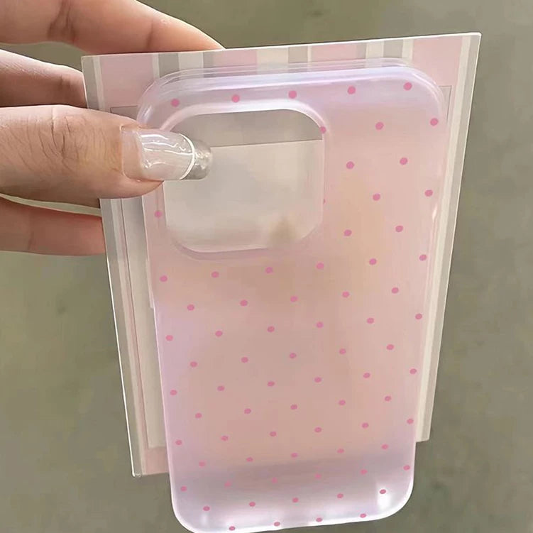 Ins üslubunda Koreya üslubunda çəhrayı polka nöqtə iPhone16pro cib telefonu üçün uyğundur Apple 17ProMax rəngli böyük dəlik 15plus şaxtalı 14/13/12mini yumşaq qabıq sadə 11 yıxılmağa qarşı qoruyucu örtük XR