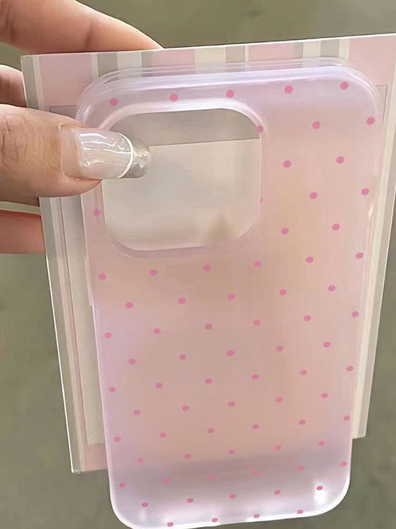 Ins üslubunda Koreya üslubunda çəhrayı polka nöqtə iPhone16pro cib telefonu üçün uyğundur Apple 17ProMax rəngli böyük dəlik 15plus şaxtalı 14/13/12mini yumşaq qabıq sadə 11 yıxılmağa qarşı qoruyucu örtük XR