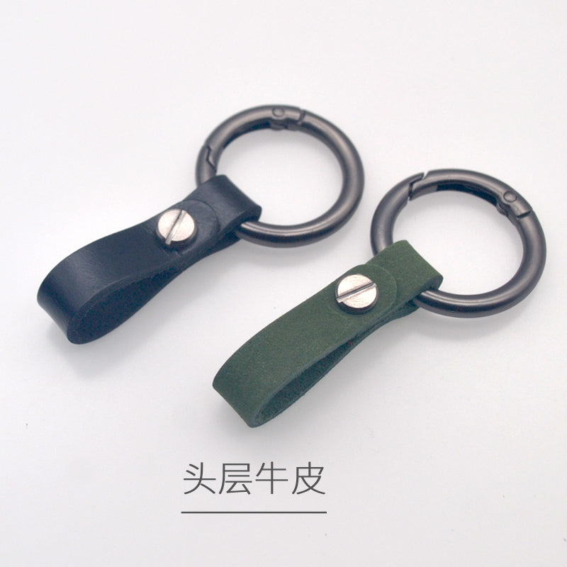 Genuine leather round ring car key chain men's cowhide key chain waist key ring car key chain pendant decoration