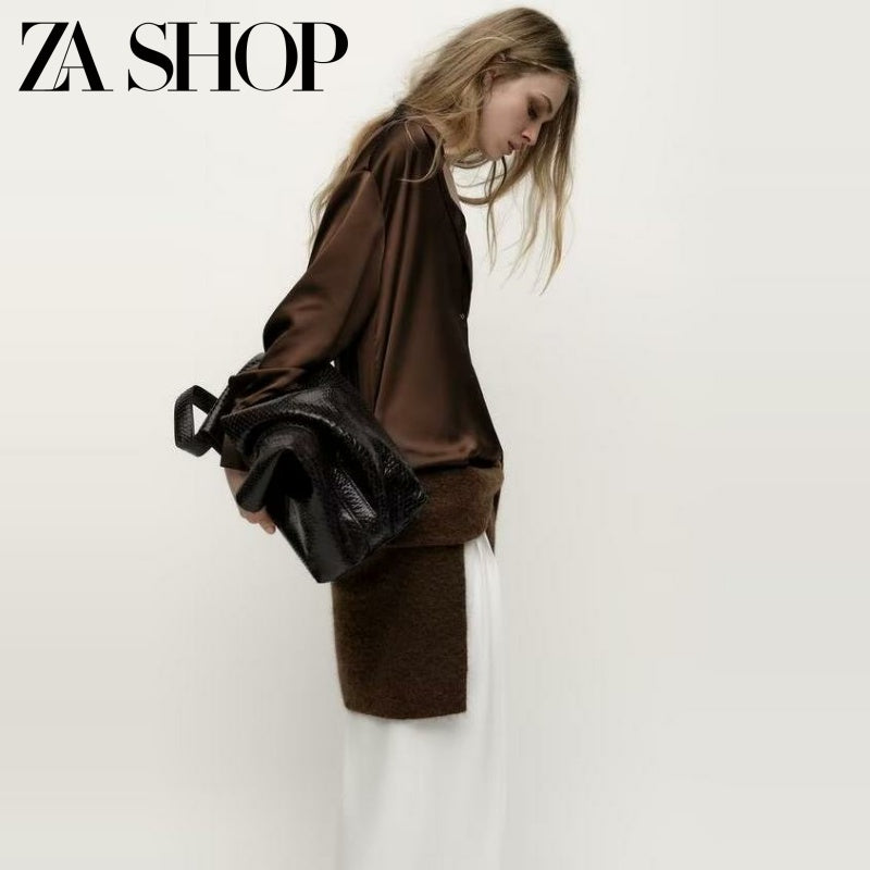 2025 Yaz Yeni Gəlişi Qadınlar üçün Çoxfunksiyalı Boş Gündəlik Uzunqollu Top, İpək Atlaz Teksturalı Köynək 2074580