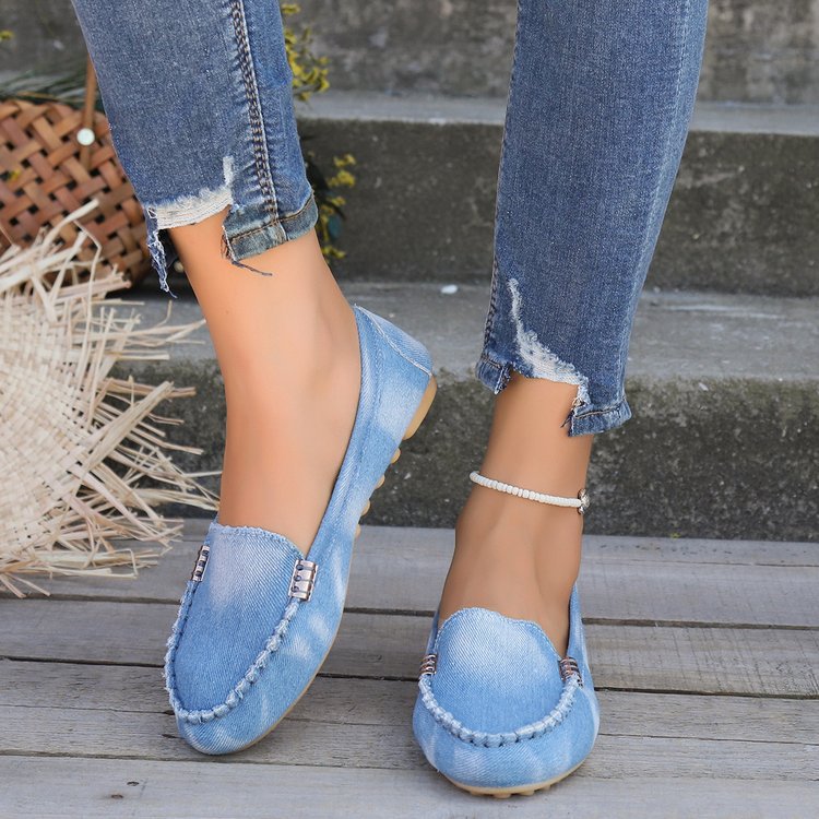 Böyük Ölçü Qadın Ayaqqabıları 2025 Denim Peas Ayaqqabı 1 Slip-on Ayaqqabı