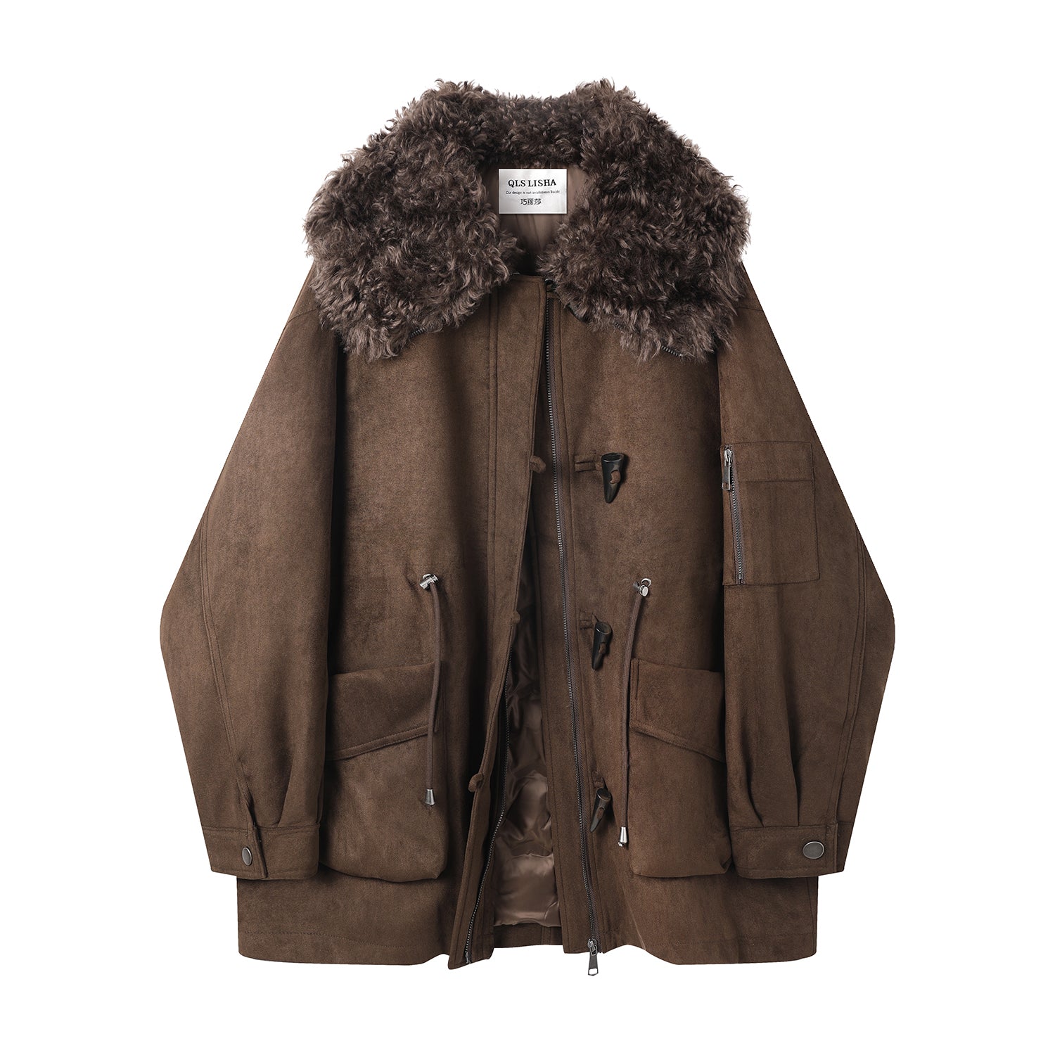 Chorlisa Qadınlar üçün Qış Aşağı Parka, Quzu Yunlu Yaxalıq və Duffle Snap düymələri ilə - Amerika Retro Motosiklet Stilində