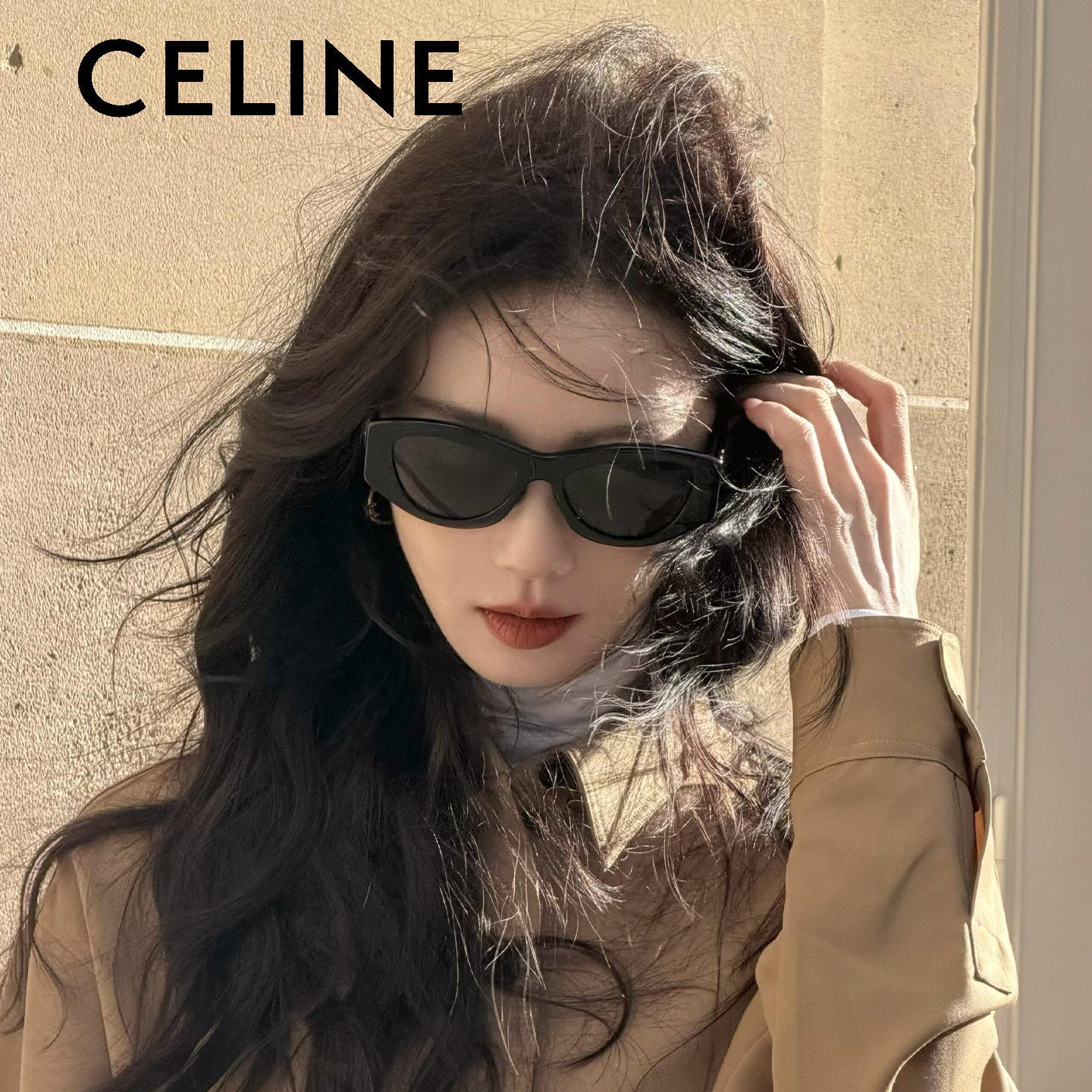 Celine günəş eynəyi qadın modası yüksək səviyyəli pişik gözü günəş eynəyi Arc de Triomphe loqosu günəşdən qoruyucu CL40308