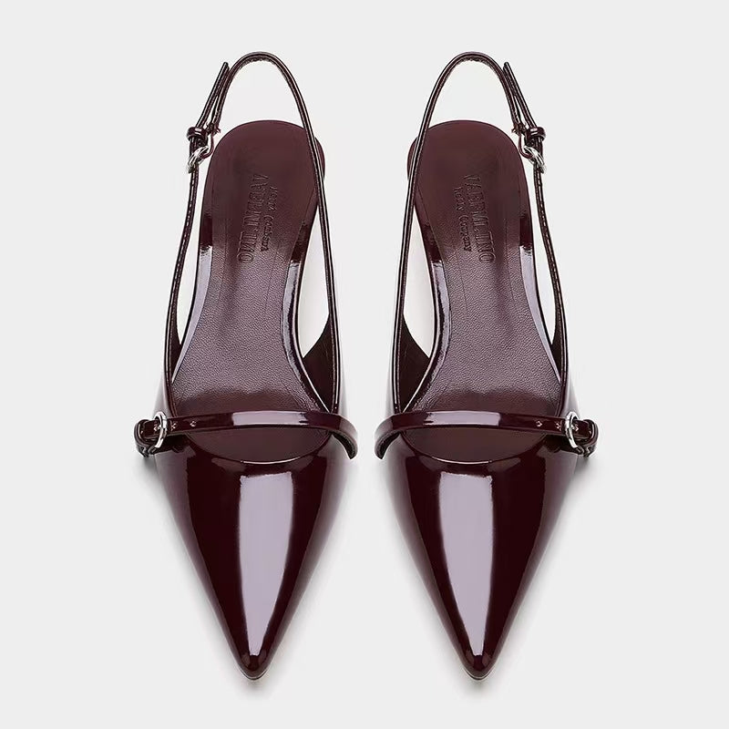 ZABA RAICIS Orijinal Dəri, Uclu Barmaqlı, Böyük Ölçülü Qadın Pişik Dabanlı Şərab Qırmızı Hündürdaban Ayaqqabılar - Endirim Endirimi