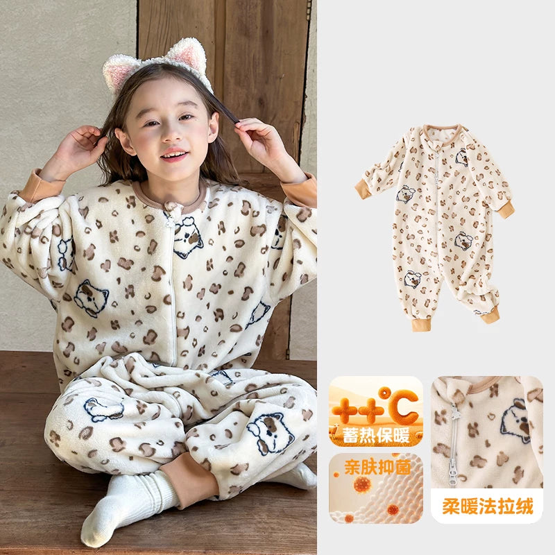 Payız və qış üçün Britaniya uşaq pijamaları, oğlan və qızlar üçün qalın flanel kombinezon, körpələrin təpikləməsinin qarşısını almaq üçün yun astarlı isti yorğan.