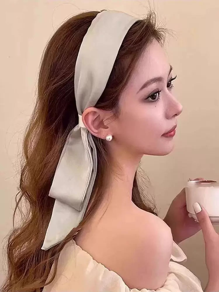 Matcha yaşıl geniş kənarlı lent yay baş bandı qadın 2025 yeni üslublu saç bandı inteqrasiya olunmuş baş bandı saç tıxacı saç dəsti