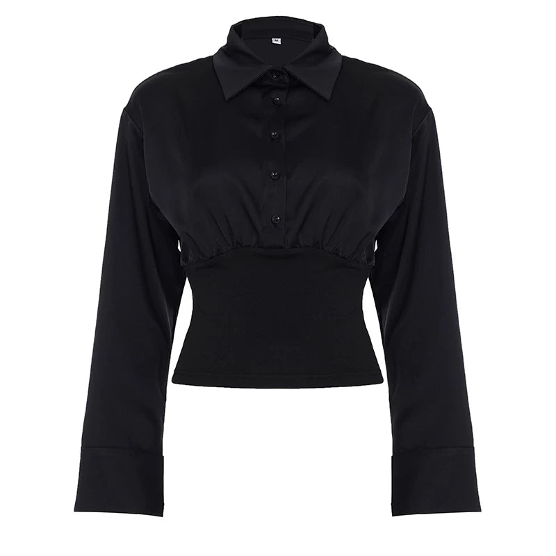 ROCKMORE [Yüksək IQ və Cazibədar Qız] Qadınlar üçün Ağ Belli, Düyməli Uzunqol Köynək, Seksual və Zərif Top