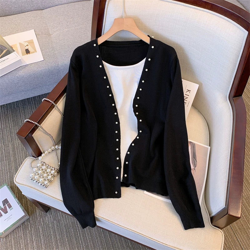 Böyük Ölçülü Qadın Geyimləri 2025 Payız Yeni Gəlişi: Super Arıqladıcı, Piy və Qarın nahiyəsini gizlədən, Qadınlar üçün Süni İki Parçalı Örgü Top