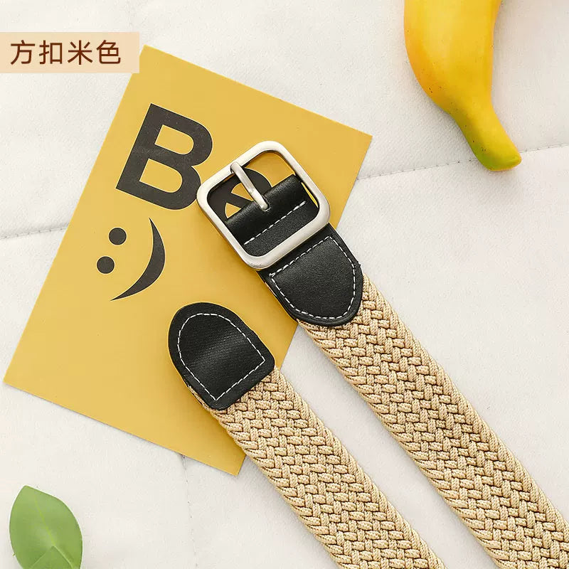 Kətan kəmər, qadın üçün deşiksiz toxunmuş elastik kəmər, Koreya üslubunda, dekorativ, uniseks nazik kəmər, tələbə gündəlik parça kəmər