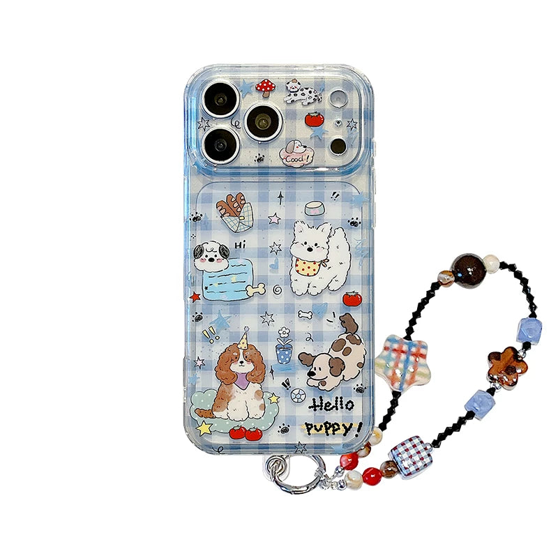 eyekey·ins Apple 17promax mobil telefon qutusu üçün uyğundur iphone16 əyləncəli cizgi filmi mavi plaid puppy 15 zəncirli 14 yeni stil 13 kişi və qadınlar 17 düşməyə qarşı 16pro qoruyucu örtük